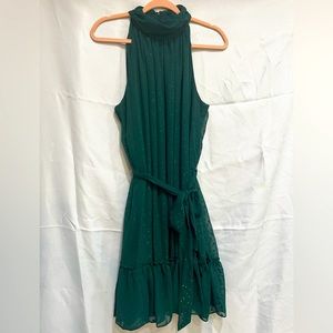 Green mini high neck dress